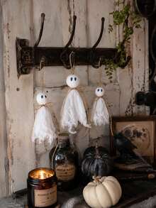1pc Mesh Ghost Twine Hanging Ornament Garland, Gothic Halloween Window Mantel Decor, Farmhouse Fall Thanksgiving Tiered Tray Banner, Dark Aesthetic Autumn Holiday Porch Wall Tabletop Hanging Accessory Indoor Horror Theme Party Home Decoration - Multicolor B - View 4