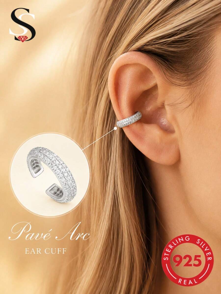 1pc 925 Sterling Silver Fashion Cufflinks & Earrings Set, Women's Business Jewelry