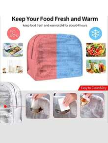 Ripple Insulated Lunch Bag, Large Capacity Tote Bag With Zipper, Multifunctional And Durable Bento Box Carrying Bag, Neutral Floral Pattern Style, Suitable For Picnics, Travel, Work, Etc., Essential For Returning To School, Non Food Contact. - View 8