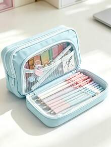 1pc Large Macaron Pattern Pencil Case Storage Bag, Ins Style Stationery Bag, Serves As Portable Pencil Case Storage Bag Or Makeup Bag, Fits Teens' Office & Study Needs, Back To School Student Stationery Pencil Case - Multicolor - View 13