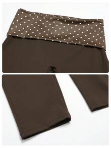 MFVIM Women's 2-Piece Yoga Set, Vintage 2 In 1 Camisole Top / Folded High Waist Slimming Capris Anti-Exposure - Brown With White Polka Dots - View 11