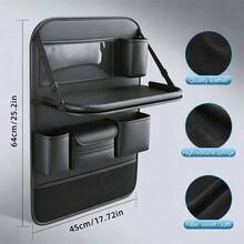 1pc Universal Premium PU Leather Car Seat Back Storage Organizer - With Dining Table, Cup Holder & Travel Accessories, Large Capacity Storage Bag Essential For Comfortable Driving - B - View 5