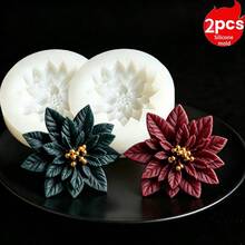 2件組聖誕紅色星星花矽膠模具 DIY 柊葉造型樹脂工具 芳香蠟燭石膏裝飾模具 - 2個白聖花模具 - 查看 6