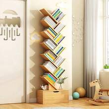 Large Capacity Tree-Shaped Freestanding Bookshelf - Easy Assembly Storage Organizer For Home Office, Standing Shelf - Yellow - View 5