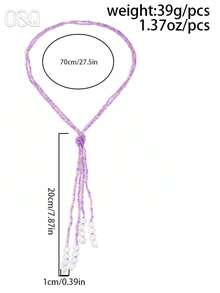 OOQ 1pc Bohemian Style Purple Seed Bead Y-Shaped Knotted Necklace, Personalized Elegant Minimalist Women's Necklace, Suitable For Daily Wear, Beach Vacation, Music Festival - Purple - View 3