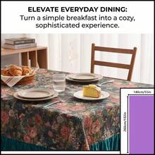 1pc Dark Green Vintage Rose Jacquard Tablecloth With Dark Green Ruffle Edge, Lightweight Luxury Vintage Style Jacquard Fabric, Rectangular Shape, Dark Green Ruffle Edge Splicing Detail Decoration, Functional Home Long Tablecloth Suitable For Family Breakfast, Brunch And Daily Dining Scenes - Green - View 12