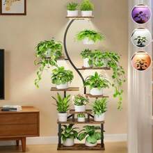 FURRIFIC Soporte para Plantas de 8 Niveles para Uso Interior y Exterior, con Luz de Crecimiento para Plantas, Estante para Plantas en Forma de S, Sala de Estar, Dormitorio, Balcón, Jardín - Negro - Ver 2