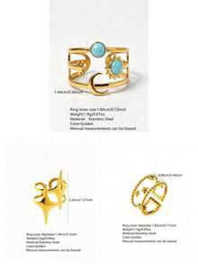 VceTd 1/3PCS Romantic Star & Moon Series Stainless Steel Women's Single Ring, Suitable For Daily Wear Or Vacation - Yellow Gold - View 2