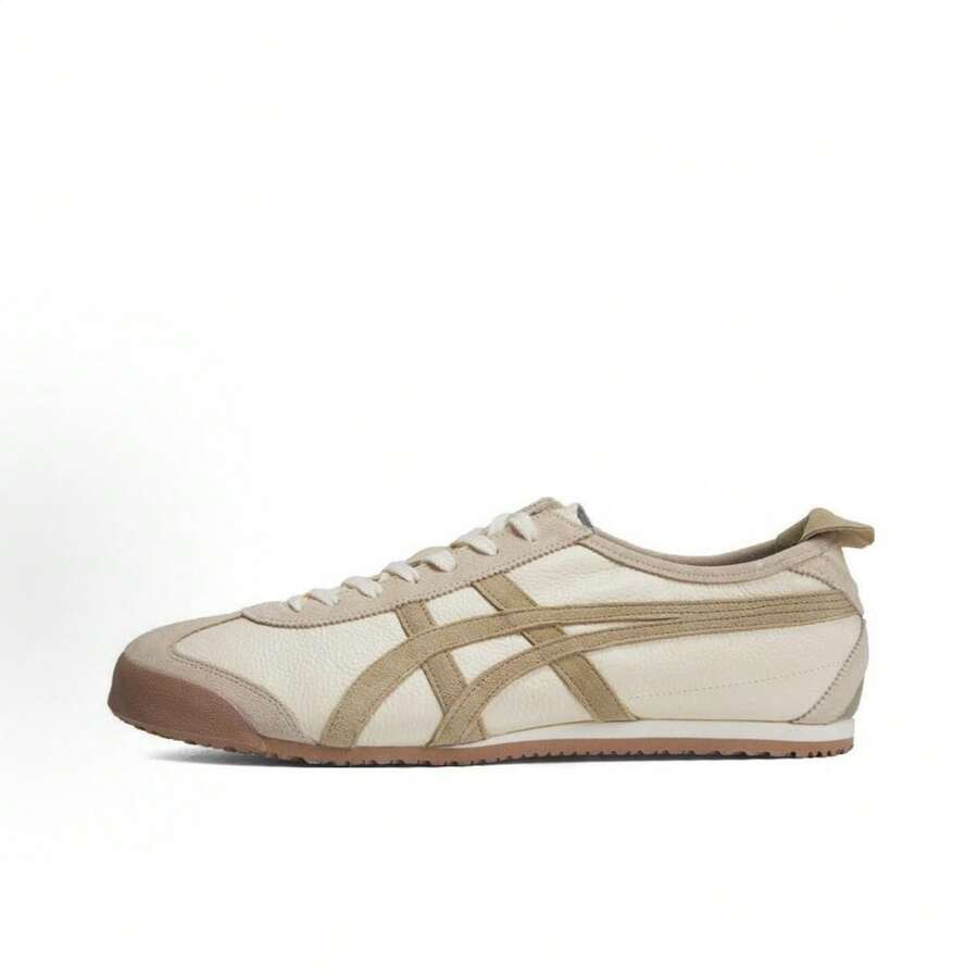 Asics Authentic Onitsuka Tiger Mexico 66 Leather Sneakers - White/Blue/Red Classic Low-Top | Premium Japanese Heritage Footwear | Slim-Profile Lightweight Trainers - 灰褐色 - 查看 1