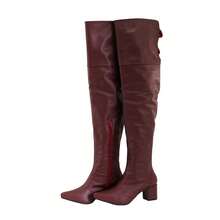 Bota Over The Knee Feminina Vinho Cano Até a Coxa Salto Zíper Novidade - Vinho - Visão 5