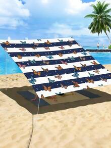 1PC Outdoor Sunshade Canopy With Colorful Checkered Pattern, Outdoor Patio Cover Can Block The Sunlight, Suitable For For Camping Beach Poolside Backyard Gardens Decoration, 2D Flat Printed Pattern, Come With Four Ropes And Nails, No Support Rod - Navy Blue - View 1