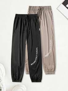 1pc Men's Thin Breathable Mesh Jogger Pants, Printed Loose Casual Long Pants - Black - View 4