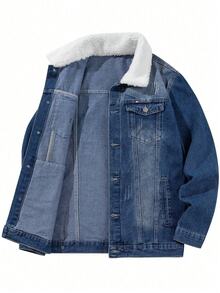 Men's American Vintage Long Sleeve Denim Jacket, Autumn Style - Medium Wash - View 4
