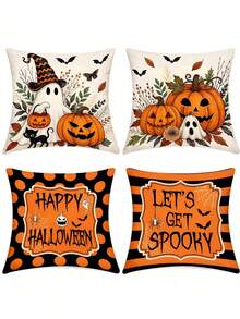 1pc Ghost Pumpkin Throw Pillow Covers Halloween,Cute Spooky Cartoon-Style Quilted Decorative Cushion Cover,17.72In,Halloween Pillowcase Decoration,For Living Room Bedroom,Room Decor,Bedroom Decor,Halloween Decor,Fall Decor(Pillow Insert Not Included) - Multicolor - View 2