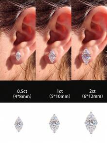 1對橢圓形四爪 0.5CT-2CT 鑽石耳環，925純銀，優雅浪漫女士耳環，高品質，生日禮物，週年紀念禮物 - 馬眼鑽耳釘 - 查看 3