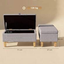Linen Storage Bench, Padded Ottoman With Rubberwood Legs, Dust-Proof Chest, Light Gray - 淺灰色 - 查看 3
