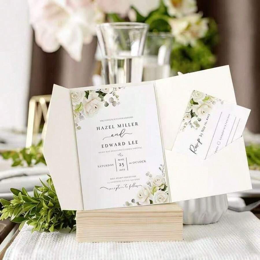 2026F00041319 25/50pcs Tri-Fold Pocket Wedding Invitation Covers, Engagement 15th Anniversary Birthday Baptism Simple Invitation Envelopes, DIY Invitations, 5*7 Inch Pocket Invitations, Customized Invitations, Wedding Cards, Invitation Cards