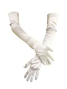 1 Pair Women's Extra Long Over-Elbow Double-Row Beaded Satin Bridal Wedding Gloves, Suitable For Outfit Matching - Milky White - View 4