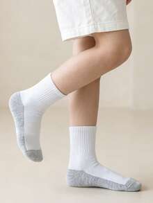5 Pairs Kids' Mid-Calf Casual Sports Socks, Contrast Color Yin Yang Design, Comfortable Student Socks For Big Kids - Light Grey - View 6