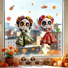 1/5pcs Day Of The Dead Skull & Cactus/Marigold Static Cling Window Stickers, Suitable For Party, Restaurant And Day Of The Dead Home Decor - Multicolor - View 4
