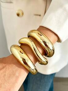 Juego de 3 pulseras vintage casual de moda para mujer, adecuado para uso diario, vacaciones y capas - Amarillo Oro - Ver 5