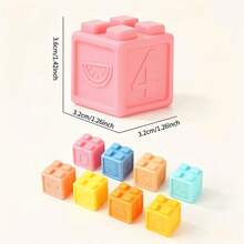 8/16pcs Soft Rubber Large Grain Building Blocks, Washable Stacking And Sorting, 2+ Years Sensory Puzzle Gift - Multicolor - View 3
