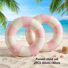 1 pieza Aro inflable de natación a rayas rosa y blanco estilo macaron, tubo flotante de piscina grueso y duradero, aro de natación con estética vintage, adecuado para vacaciones de verano en la playa, fiesta de piscina en parque acuático, ocio, relajación en natación al aire libre, accesorios de agua para viajes - Estilo retro - Ver 16