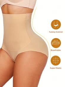 1pc Women's High Waist Seamless Shaping Panties, Tummy Control Underwear, Full Rear Coverage - Apricot - View 5