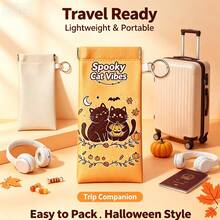 Built-In Lens Cleaning Cloth Eyeglasses Pouch Halloween Spooky Black Cat Pumpkin Pattern Portable Fashion Glasses Storage Bag With Keychain - Multicolor - View 6