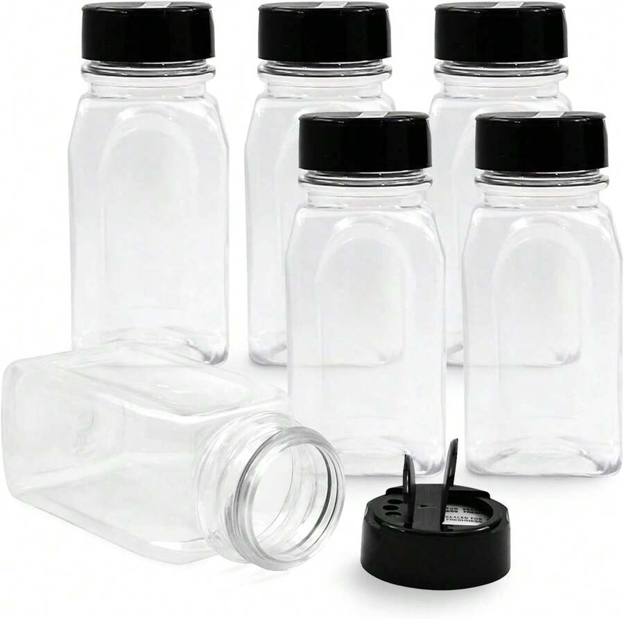 RoyalHouse 6 Pack 9.5 Oz Plastic Spice Jars With Black Cap, Clear And Plastic Bottle Containers With Shaker Lids For Storing Spice, Herbs And - ColorA - View 1