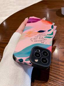 1件裝標語與字母復古圖案人造皮革紋理3D柔軟防摔手機殼，相容 - 彩色 - 查看 4