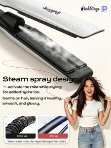 PinkSings 14 TEMPs Steam Hair Straightener, Professional Titanium Ceramic Straightening Iron, Suitable For Both Dry And Wet Hair, For All Hair Types, 5x More Moisturizing Than Traditional Straighteners, Quick Heating For Coarse Hair, Perfect Gift For Travel - EU C Type Plug(220-240V) - View 5