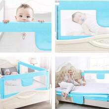 Toddler Bed Rail, Portable, 150/180/200 Cm, Height-Adjustable, Vertically Liftable, Gray, Pink, Blue - Baby Blue - View 8