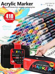 24/36/48/60/72/120/168/240/288/366/418 Colors Acrylic Marker Pen Set, Direct Liquid Soft Tip Painting & Graffiti Pens, Vibrant Colors, Strong Coverage, Perfect For Back To School; Soft & Smooth Tips, Suitable For Painting, Marking, Student Art Learning, Drawing, Craft Making And Office Use - Multicolor - View 3