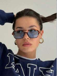 70s Retro Aviator Sunglasses, Straight Frame, Unisex, Square Metal Design, UV400 Protection. - 彩色 - 查看 1