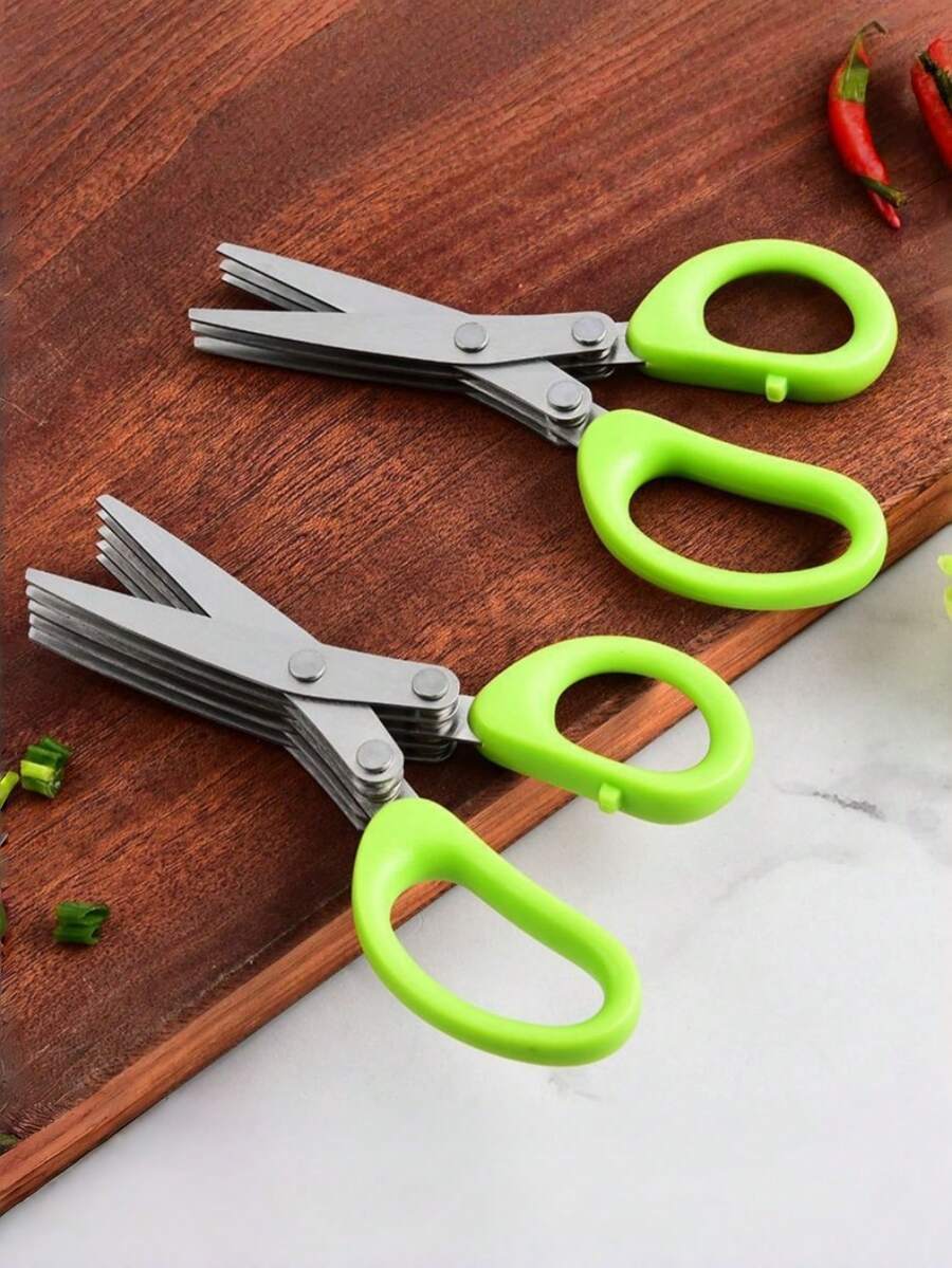 Multifunctional Stainless Steel 3/5 Layer Kitchen Scissors, Chili Pepper Shredder, Scallion Slicer, Seaweed Slicer, Cooking Tool - Multicolor - View 1