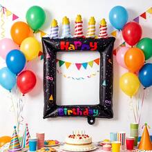 Birthday Photo Frame Aluminum Foil Balloon, Candle Striped Print Selfie Frame Foil Balloon, Birthday Party Atmosphere Photo Props Party Scene Decoration - Multicolor - View 8