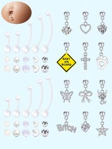 17Pcs/Set 14G Pregnancy Belly Button Rings Flexible Maternity Belly Button Rings Clear Long Bar Pregnancy Belly Rings Cute Sport Navel Rings For Women - Clear - View 1