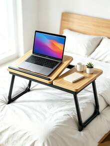 Foldable Laptop Bed Table With Adjustable Tilt Top, Portable Lap Desk With Cup Holder Storage Drawer, Wooden Bed Tray For Sofa Bed Window, Multifunctional Computer Workstation For Reading Working Gaming,Reading Table, Gaming Lap Table - Camel - View 3