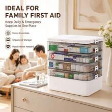 Caja de pastillas portátil de 5 capas con asa, caja de almacenamiento de primeros auxilios para el hogar de gran capacidad con compartimentos transparentes y cierre , adecuada para el hogar y los viajes - Multicolor - Ver 10