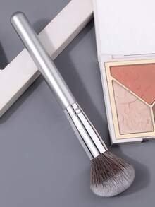 1pc Colorful Soft Blush Brush, Loose Powder Setting Brush With Pearlescent Handle, Multi-Functional Professional Makeup Tool - Silver - View 5