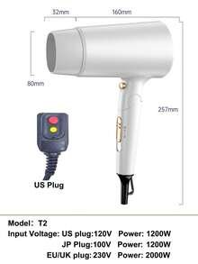 Ionic Hair Dryer Professional Cold Air Mode Anti-Frizz 2 Speed 3 Temperature Settings With Diffuser And Concentrator Nozzle Styling Comb Portable Travel Hair Dryer Unisex Gray - Grey - View 7
