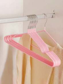 1 Pack 10pcs Indoor Hangers, Seamless Minimalist Metal Adult Non-Slip Dipped Plastic Coated Hangers With Slots For Home Use - Pink - View 3