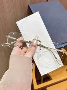 1 pieza Montura rectangular pequeña sin marco de metal, elegante y sofisticada para el uso diario, gafas de moda clásica minimalista, ultraligeras y cómodas de usar - Dorado - Ver 3