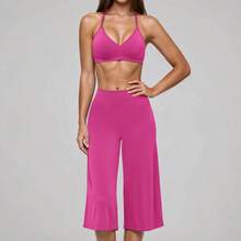 Women's 2 Pieces Set, Tank Top And Short Wide-Leg Pants, Suitable For Vacation, Dating And Daily Wear. Sports Set - Hot Pink - View 2