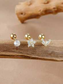 3件套18K镀金不锈钢耳骨耳环套装，时尚耳夹耳环，女士款 - 3pcs Earrings set - 查看 4