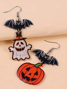 1 Pair Halloween Series Acrylic Earrings, Colorful Ghost & Pumpkin Cartoon Personalized Ear Dangle Jewelry For Women - Multicolor - View 3