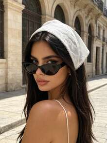 1pc Spring/Summer Fashionable White Mesh Floral Pattern Romantic Beach Lace Triangular Scarf Hair Accessory,Hair Accessories For Women - Apricot - View 18