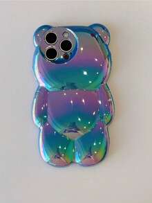 Funda de teléfono con diseño de oso 3D holográfico lindo, compatible con iPhone 14 Pro Max, iPhone 13, 12Pro, 11, resistente al agua, a los golpes y a los arañazos - Azul - Ver 2