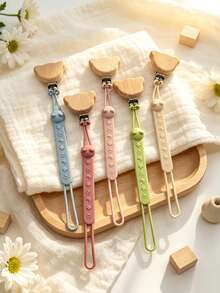 Infant Silicone Pacifier Chain, Pacifier Clip, Anti-Drop Chain, Bear Head Clip Style, Cat Integrated Pacifier Chain - Multicolor - View 2